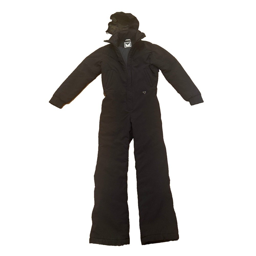 VTG 90s Obermeyer Women's Black Ski Snow Suit Schoeller Retro Hood Heart Charm S - Picture 2 of 9